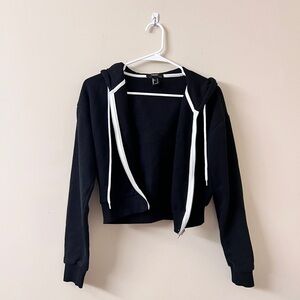 Forever 21 Cropped Black Hoodie with White Trim Size S
